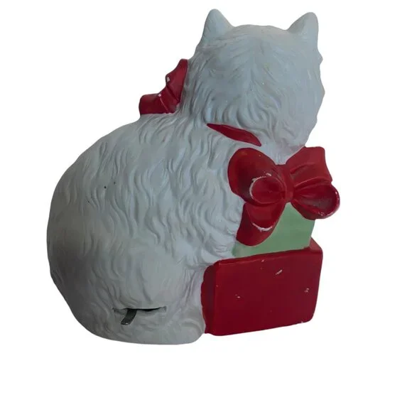 Vtg 1990 Enesco G.G. Santiago White Christmas Cat Music Box Song Happy Holidays - Picture 7 of 9